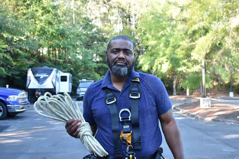 An adjuster working in the field